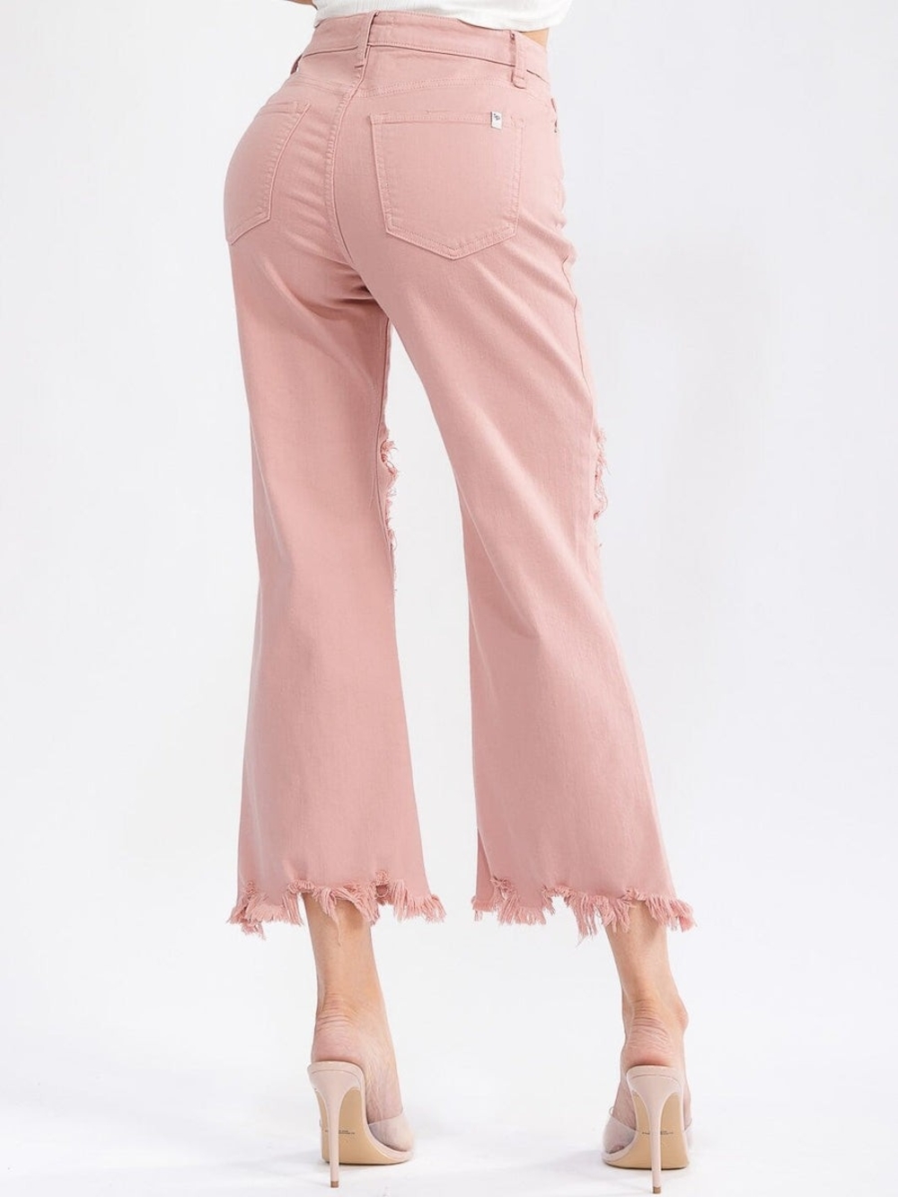 Sneak Peek Womens Dusty Pink Distressed High Rise Wide Leg Jeans NWT Size 30 - Picture 2 of 14